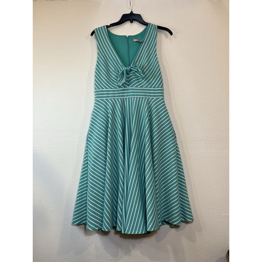 Hutch By  Anthropologie  Sleeveless Green With White Stripped Dress Sz Medium